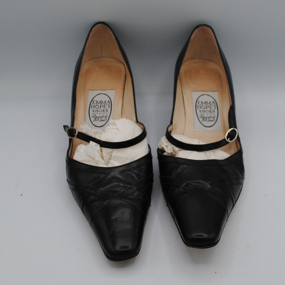 Vintage Emma Hope Black Leather Kitten Heels sz. 38.5